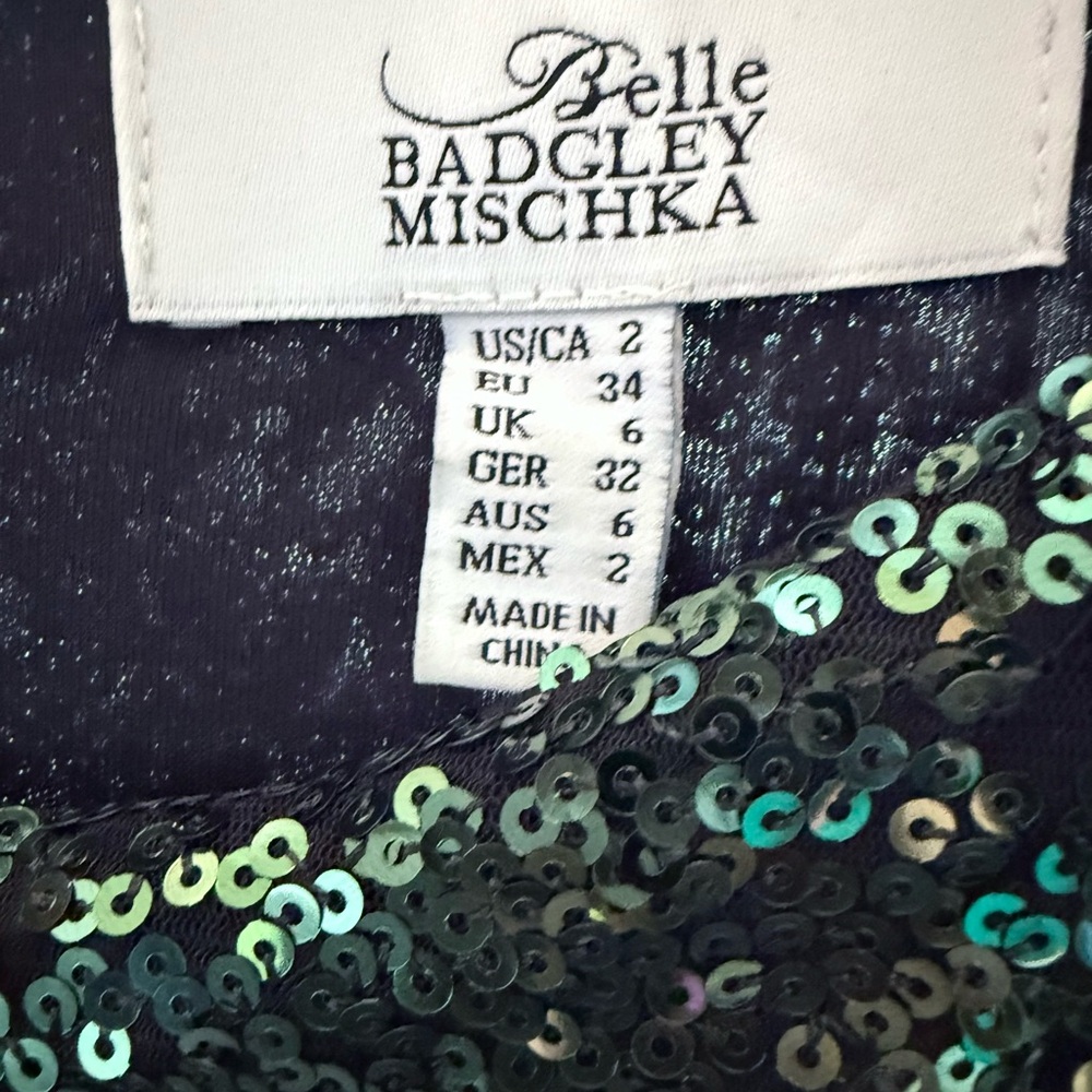Badgley Mischka Green Sequin Long Sleeve Bodycon Dress - Picture 4 of 4